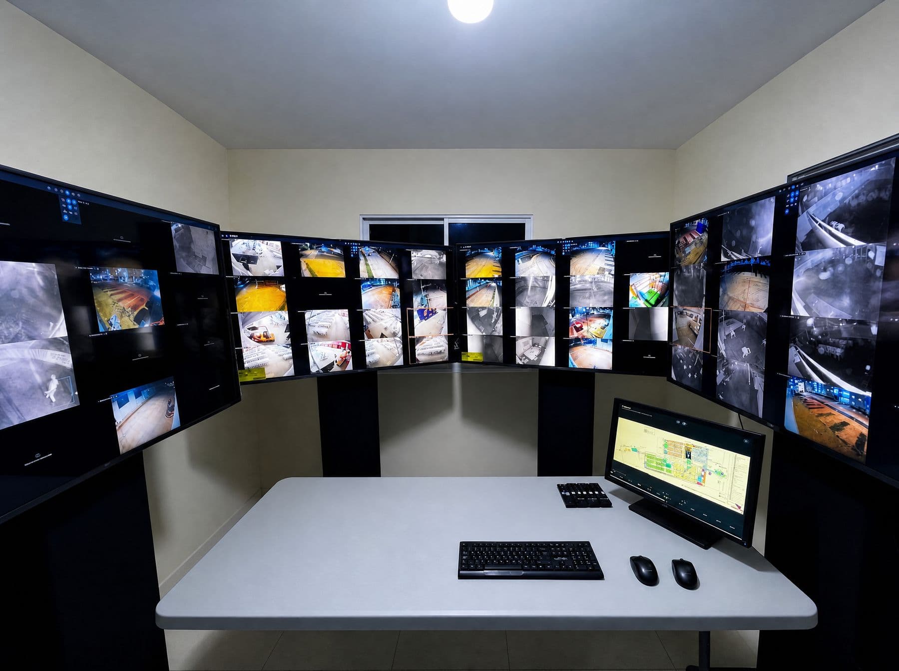 Puesto de operador con muro de monitores en un centro de control